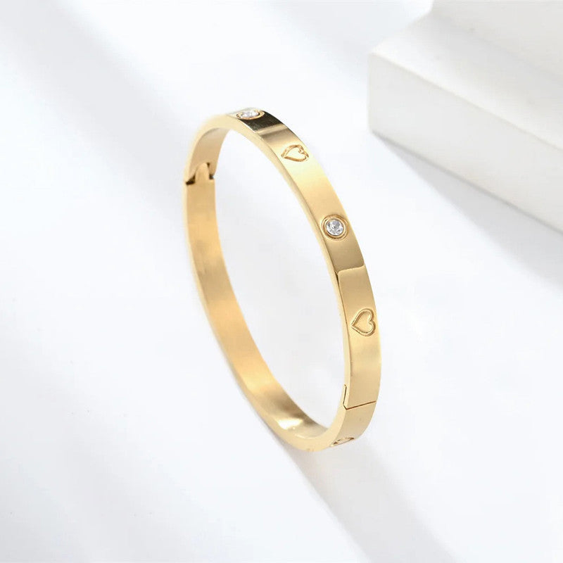 Jewels Galaxy Stainless Steel Astonishing Gold Plated Love AD Anti-Tarnish Bracelet For Women