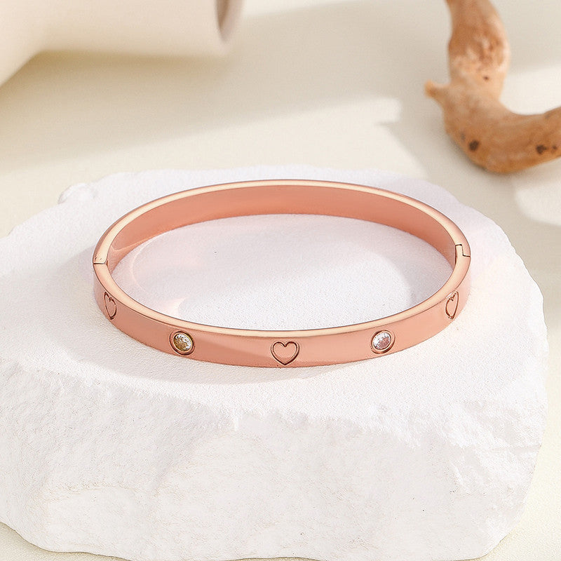 Jewels Galaxy Stainless Steel Astonishing Rose Gold Plated Love AD Bracelet For Women