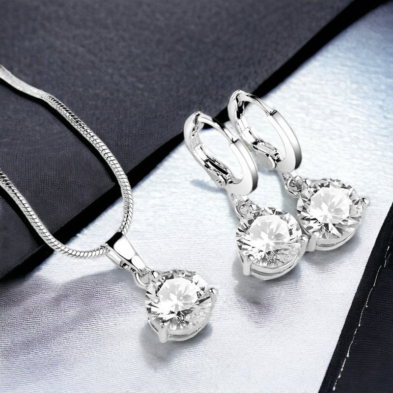 Jewels Galaxy Silver Plated CZ Stone-Studded Colorful Anti Tarnish Pendant Set