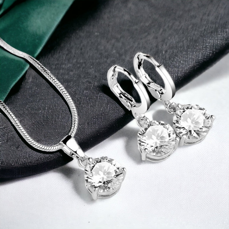 Jewels Galaxy Silver Plated CZ Stone-Studded Colorful Anti Tarnish Pendant Set