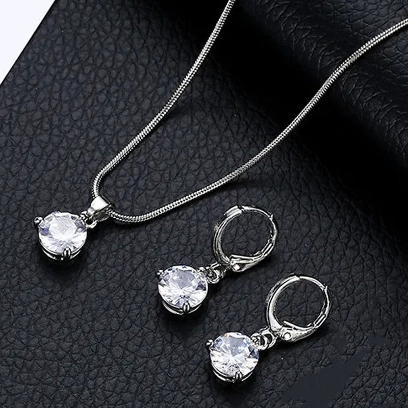 Jewels Galaxy Silver Plated CZ Stone-Studded Colorful Anti Tarnish Pendant Set