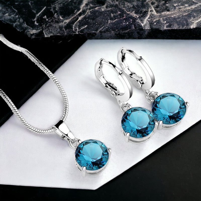 Jewels Galaxy Silver Plated CZ Stone-Studded Colorful Anti Tarnish Pendant Set