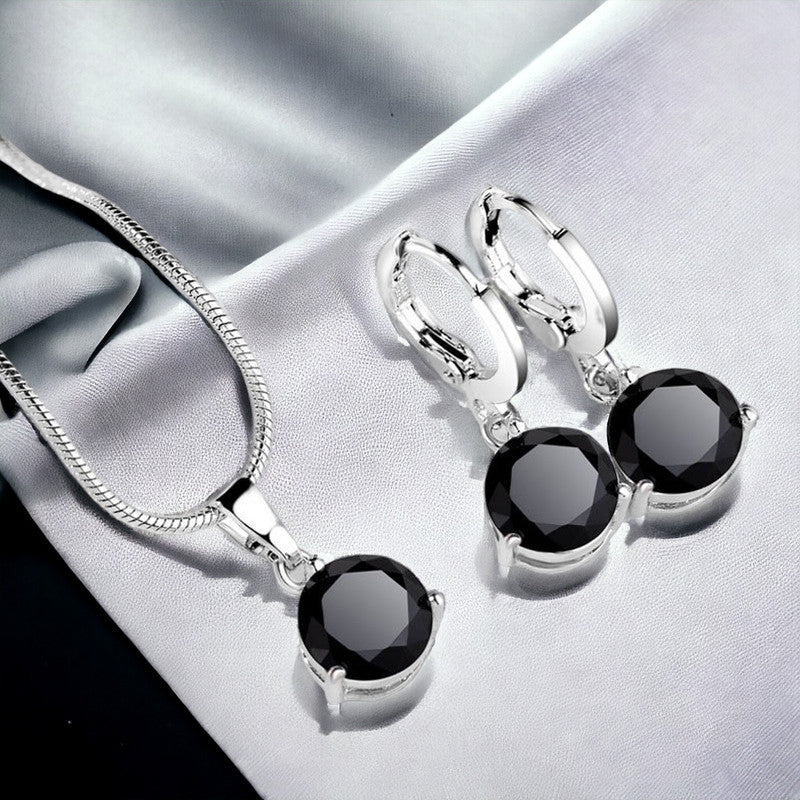 Jewels Galaxy Silver Plated CZ Stone-Studded Colorful Anti Tarnish Pendant Set