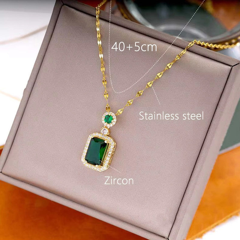 Jewels Galaxy Gold Plated Elegant Emerald Geometric Pendant Set