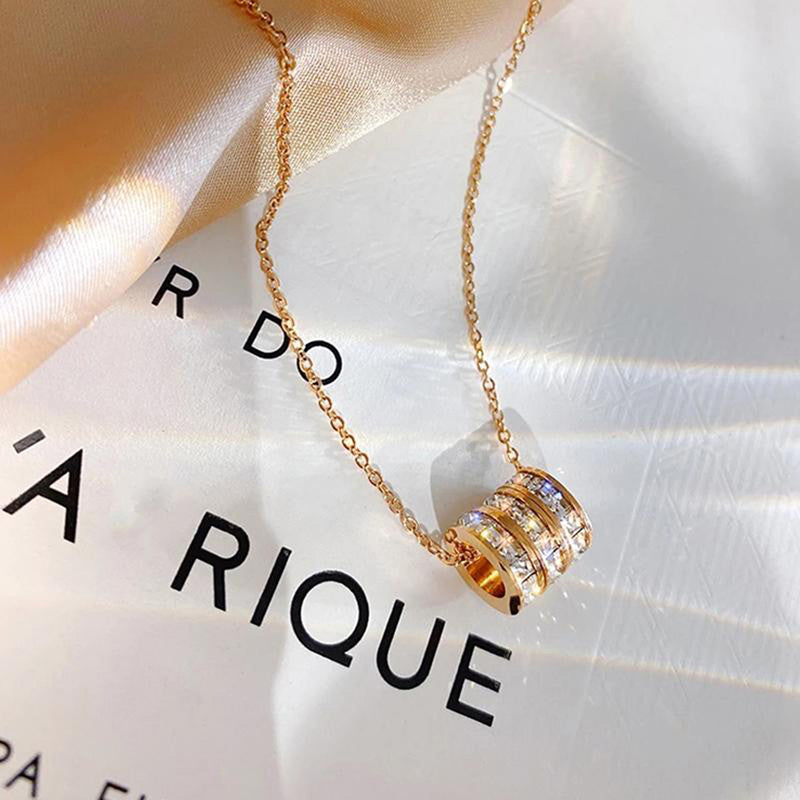 Jewels Galaxy Anti Tarnish CZ Cylindrical Pendant Necklace