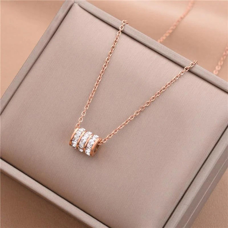 Jewels Galaxy Anti Tarnish CZ Cylindrical Pendant Necklace
