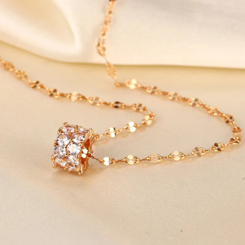 Jewels Galaxy CZ Embedded Pendant Rope Chain Necklace