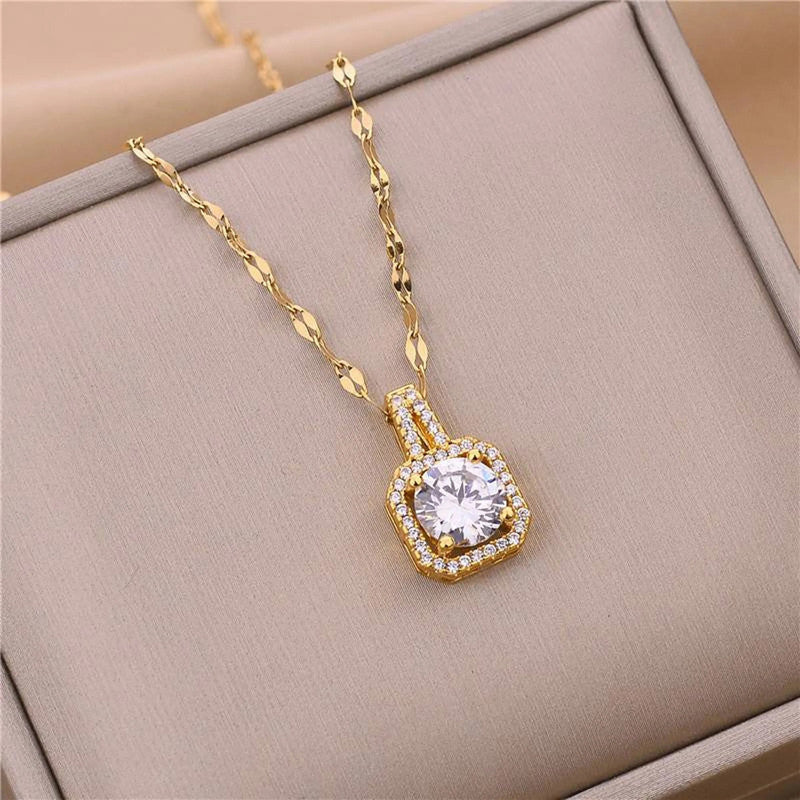 Jewels Galaxy CZ Square Contemporary Pendant Necklace
