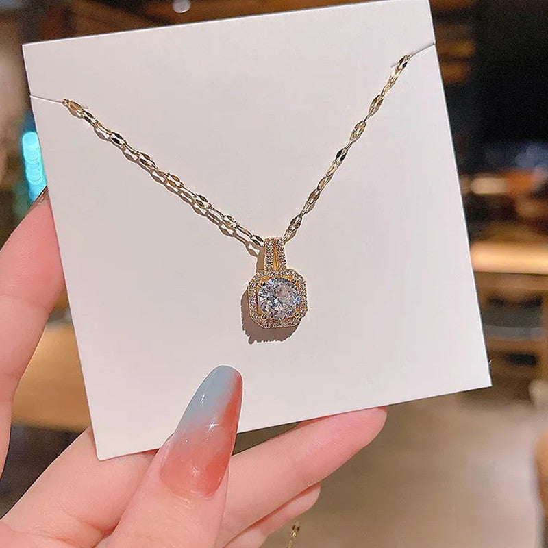 Jewels Galaxy CZ Square Contemporary Pendant Necklace