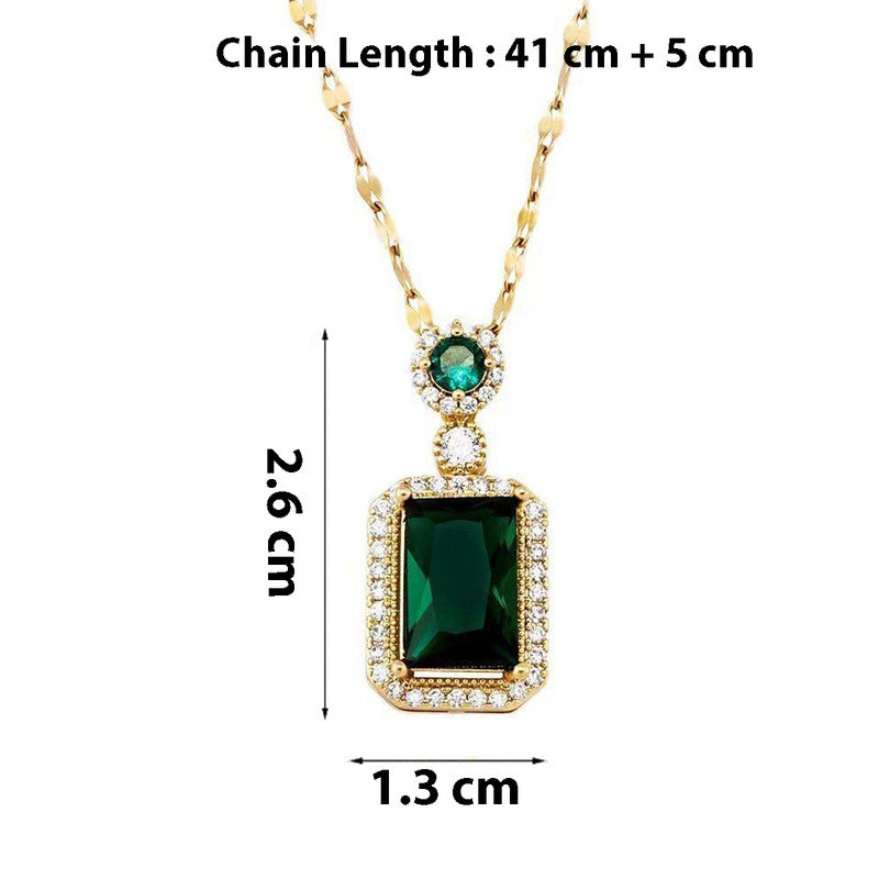 Jewels Galaxy Gold Plated Green CZ Stone Roman Numerals Pendant Necklace