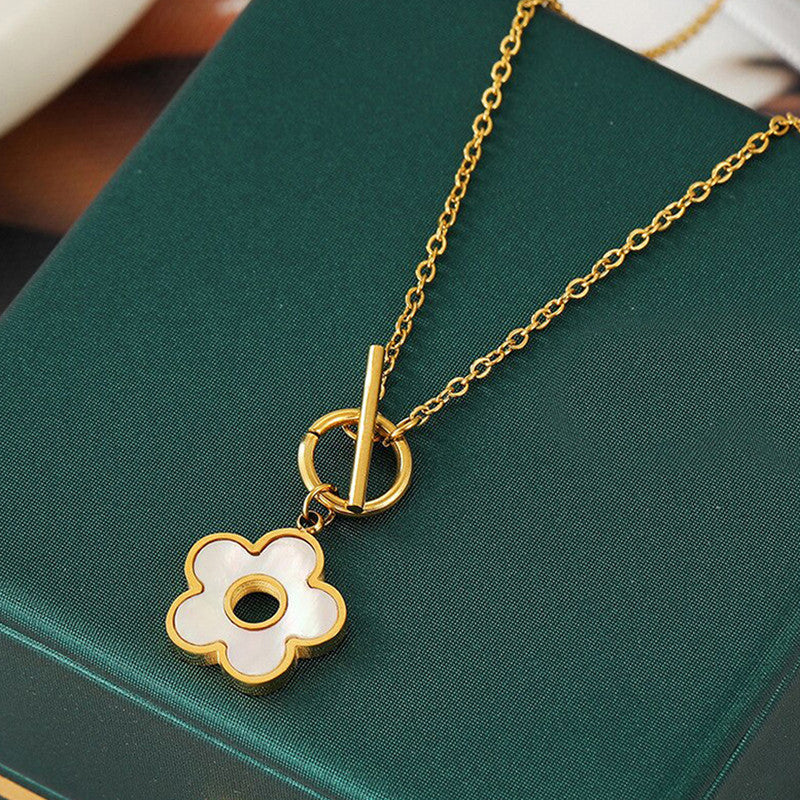 Jewels Galaxy Gold Plated Beautiful Floral Mother of Pearl Stone Necklace