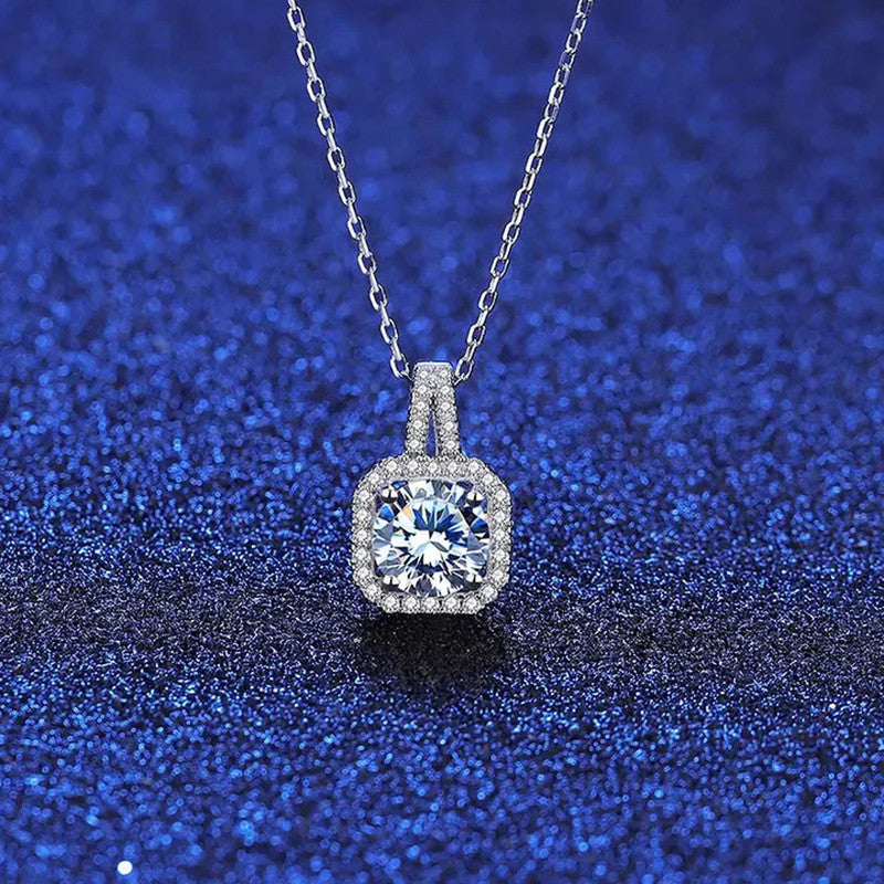 Jewels Galaxy Silver Plated CZ Square Anti Tarnish Pendant Necklace