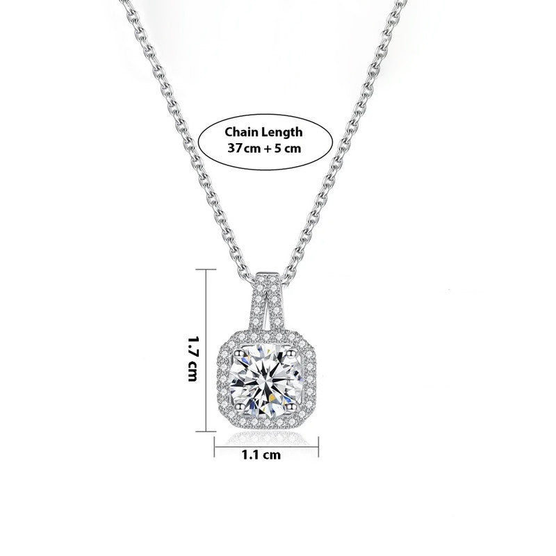 Jewels Galaxy Silver Plated CZ Square Anti Tarnish Pendant Necklace