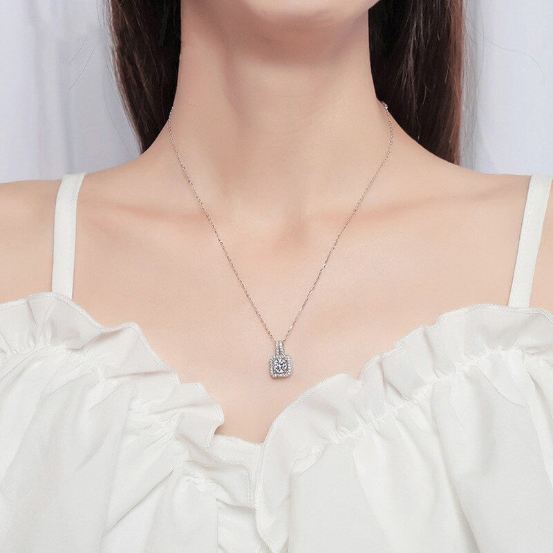 Jewels Galaxy Silver Plated CZ Square Anti Tarnish Pendant Necklace