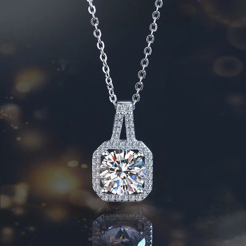 Jewels Galaxy Silver Plated CZ Square Anti Tarnish Pendant Necklace