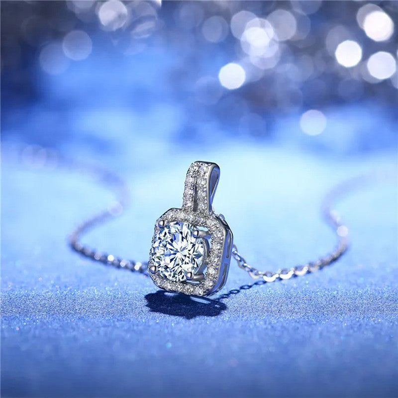 Jewels Galaxy Silver Plated CZ Square Anti Tarnish Pendant Necklace