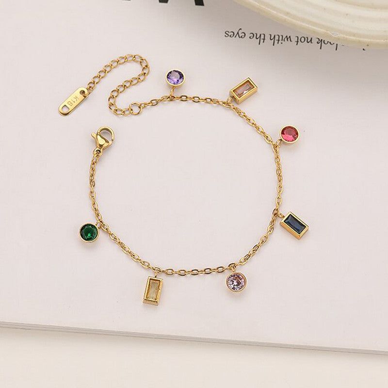 Jewels Galaxy Gold Plated Anti Tarnish Multicolour Geometrical Bracelet