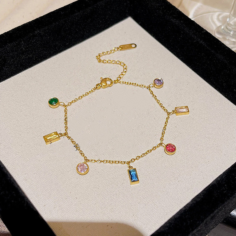 Jewels Galaxy Gold Plated Anti Tarnish Multicolour Geometrical Bracelet