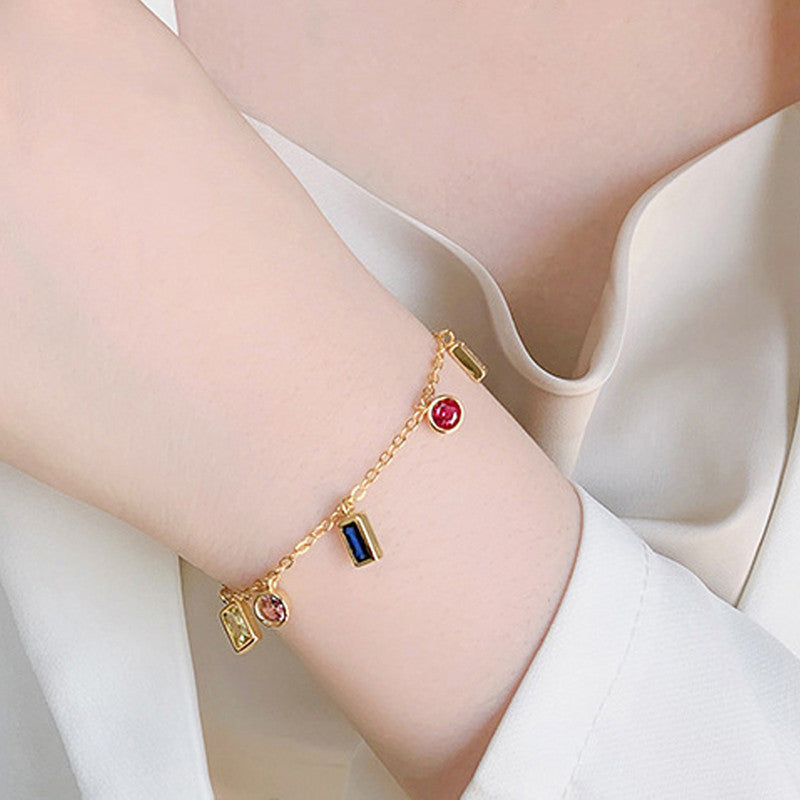 Jewels Galaxy Gold Plated Anti Tarnish Multicolour Geometrical Bracelet