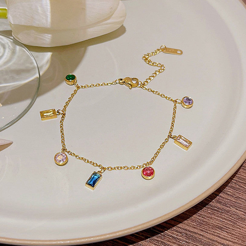 Jewels Galaxy Gold Plated Anti Tarnish Multicolour Geometrical Bracelet