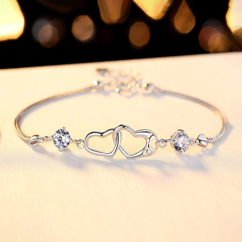 Jewels Galaxy Silver Plated Heart Themed Anti Tarnish Bracelet