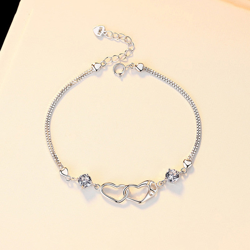 Jewels Galaxy Silver Plated Heart Themed Anti Tarnish Bracelet