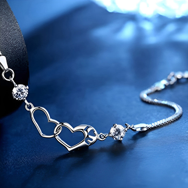 Jewels Galaxy Silver Plated Heart Themed Anti Tarnish Bracelet