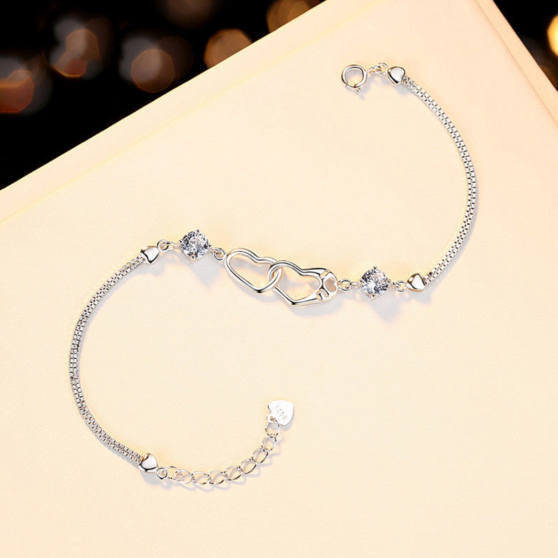 Jewels Galaxy Silver Plated Heart Themed Anti Tarnish Bracelet