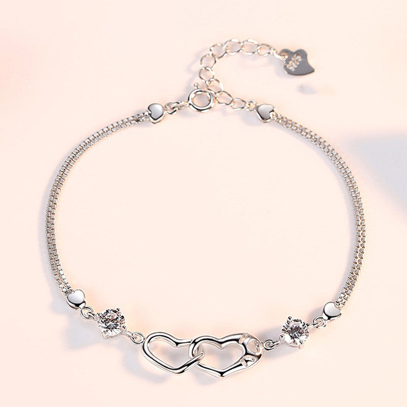 Jewels Galaxy Silver Plated Heart Themed Anti Tarnish Bracelet