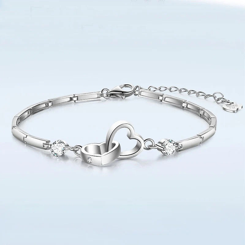 Jewels Galaxy Silver Plated Heart Themed Anti Tarnish Bracelet