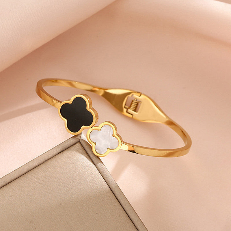 Jewels Galaxy Stainless Steel Bangle-Style Anti Tarnish Clover Bracelet