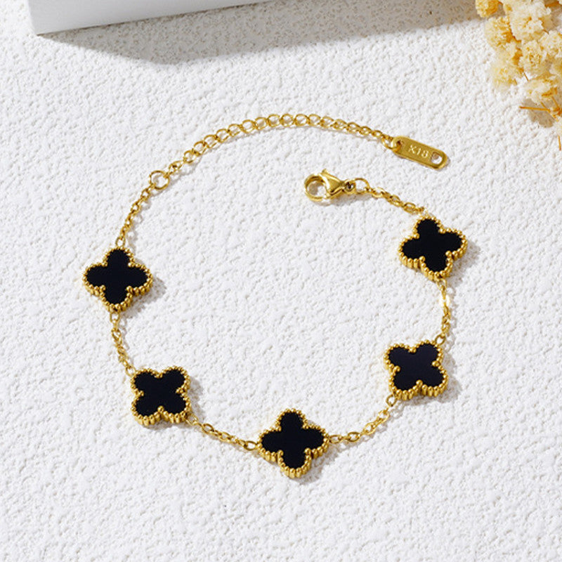Jewels Galaxy Stainless Steel Gold Plated Anti Tarnish Clover Bracelet For Girls And Women