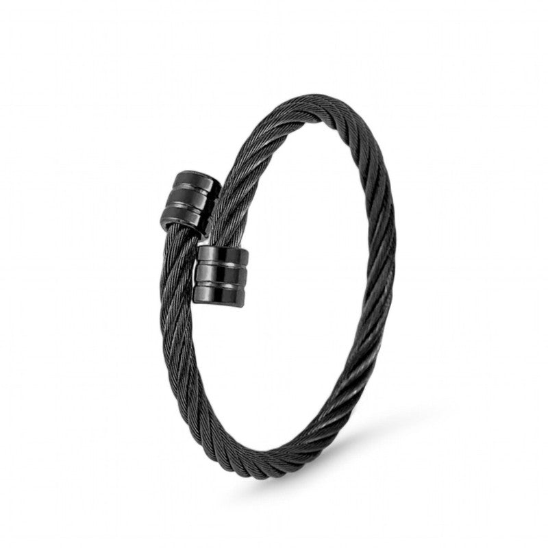 Jewels Galaxy Black Silver Plated Stainless Steel Anti Tarnish Rope Design Cuff Bracelet For Men