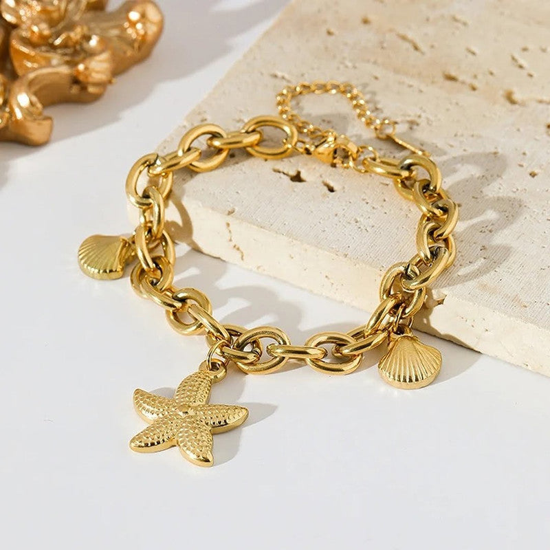 Jewels Galaxy Gold Plated Stainless Steel Anti Tarnish Star themed Wraparound Bracelet For Women