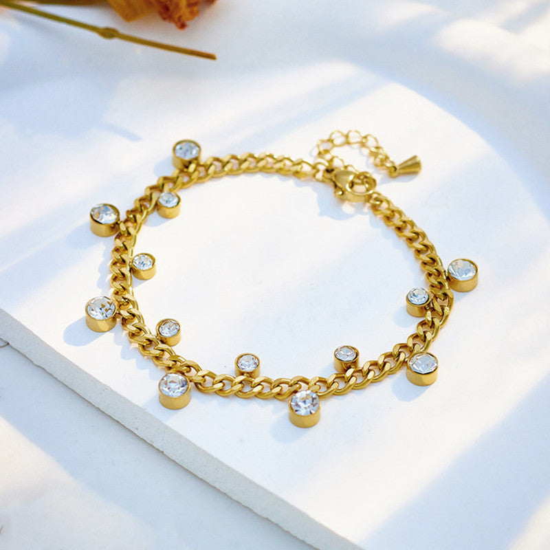 Jewels Galaxy Gold Plated Stainless Steel Anti Tarnish Crystal Accents Dainty Wraparound Bracelet