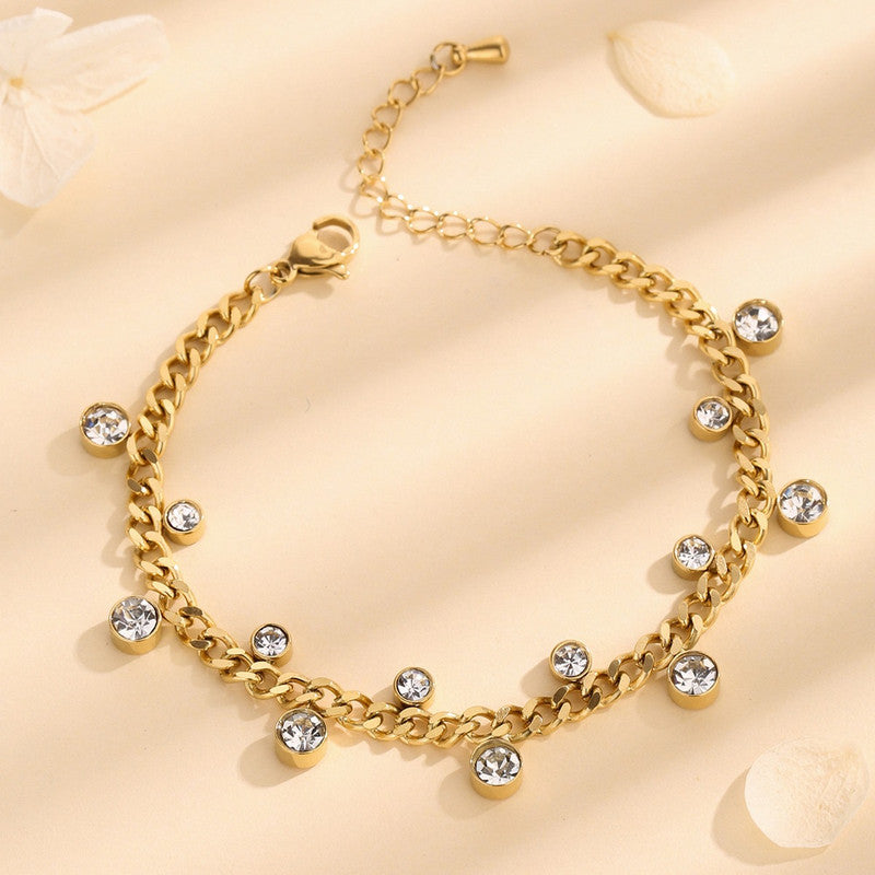 Jewels Galaxy Gold Plated Stainless Steel Anti Tarnish Crystal Accents Dainty Wraparound Bracelet