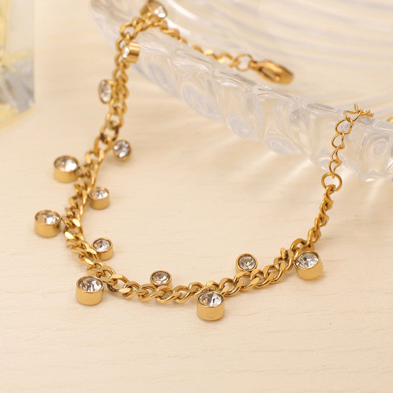 Jewels Galaxy Gold Plated Stainless Steel Anti Tarnish Crystal Accents Dainty Wraparound Bracelet