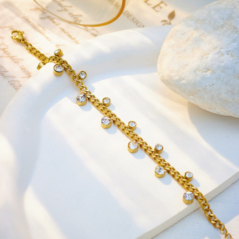 Jewels Galaxy Gold Plated Stainless Steel Anti Tarnish Crystal Accents Dainty Wraparound Bracelet