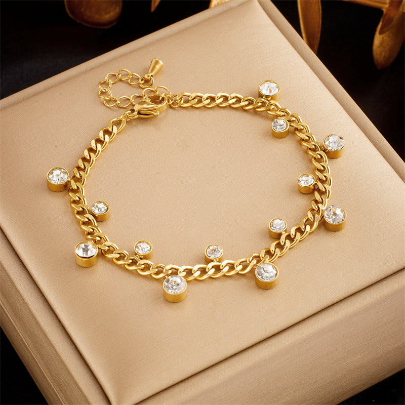 Jewels Galaxy Gold Plated Stainless Steel Anti Tarnish Crystal Accents Dainty Wraparound Bracelet