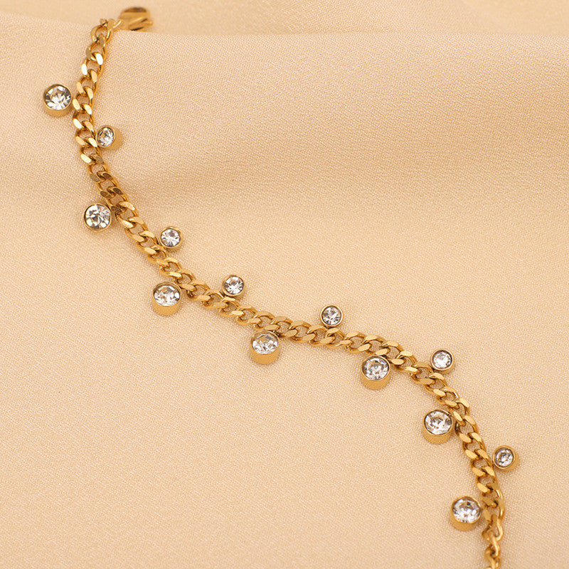 Jewels Galaxy Gold Plated Stainless Steel Anti Tarnish Crystal Accents Dainty Wraparound Bracelet