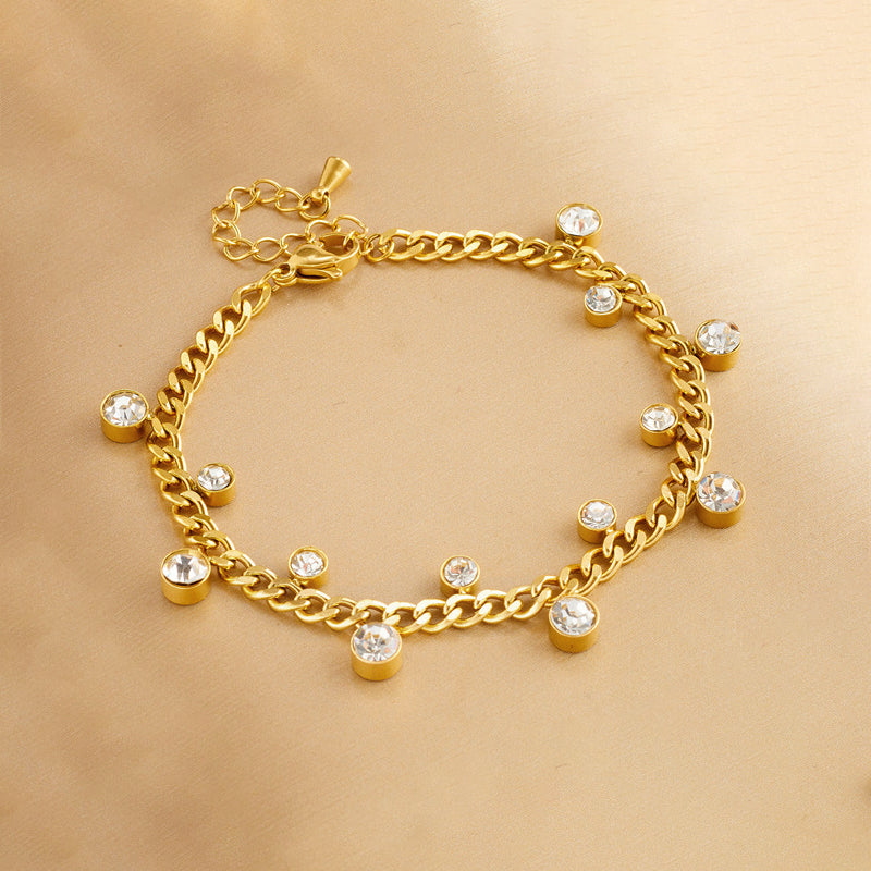 Jewels Galaxy Gold Plated Stainless Steel Anti Tarnish Crystal Accents Dainty Wraparound Bracelet