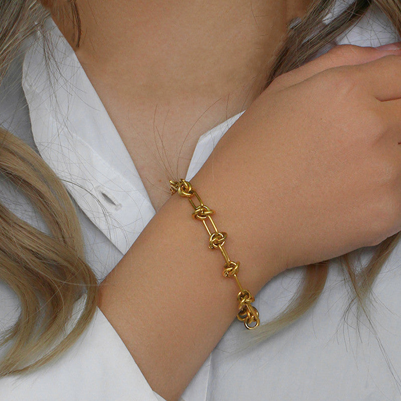 Jewels Galaxy Gold Plated Stainless Steel Anti Tarnish Knotted Chain Wraparound Bracelet For Women