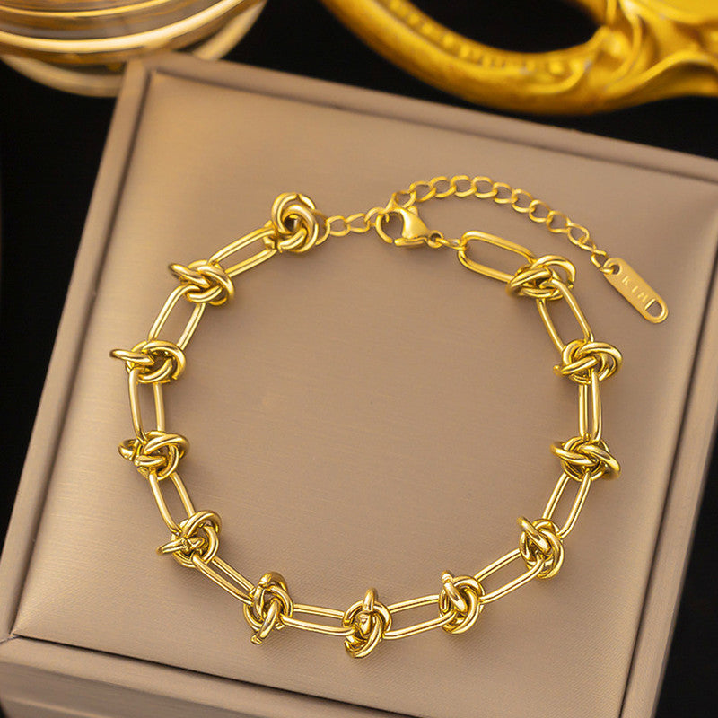 Jewels Galaxy Gold Plated Stainless Steel Anti Tarnish Knotted Chain Wraparound Bracelet For Women
