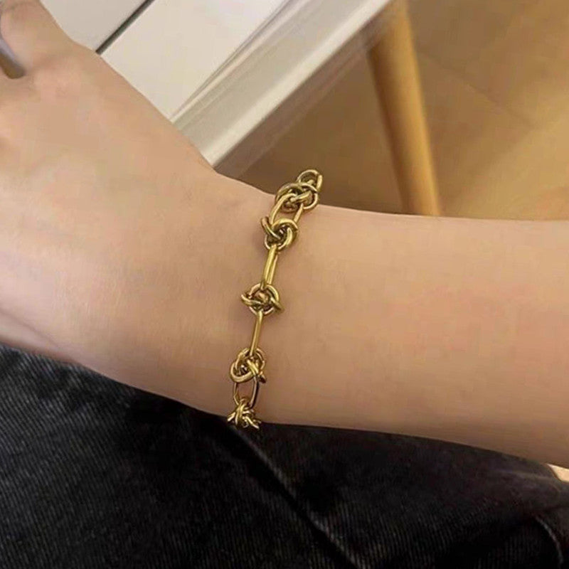 Jewels Galaxy Gold Plated Stainless Steel Anti Tarnish Knotted Chain Wraparound Bracelet For Women