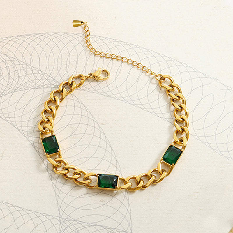 Jewels Galaxy Gold Plated Stainless Steel Anti Tarnish Green Crystals Cuban Wraparound Bracelet