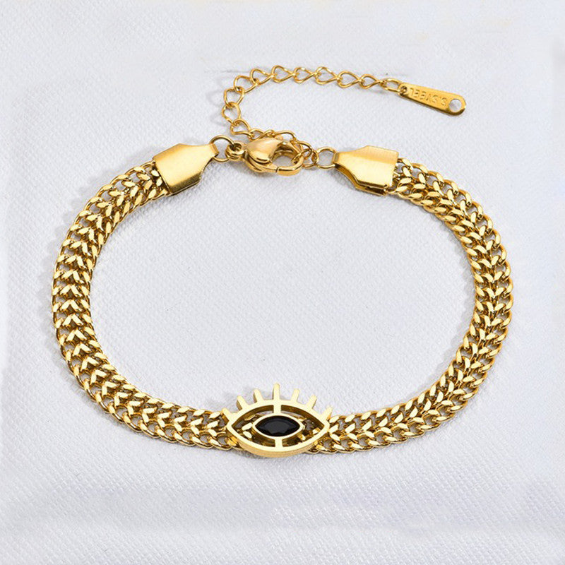 Jewels Galaxy Gold Plated Stainless Steel Anti Tarnish Evil Eye themed Wraparound Bracelet