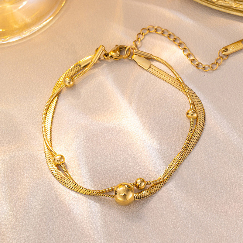 Jewels Galaxy Gold Plated Stainless Steel Anti Tarnish Snake chain Geometric Wraparound Bracelet