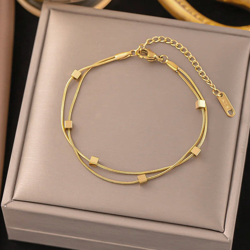 Jewels Galaxy Gold Plated Stainless Steel Anti-Tarnish Geometric Wraparound Bracelet