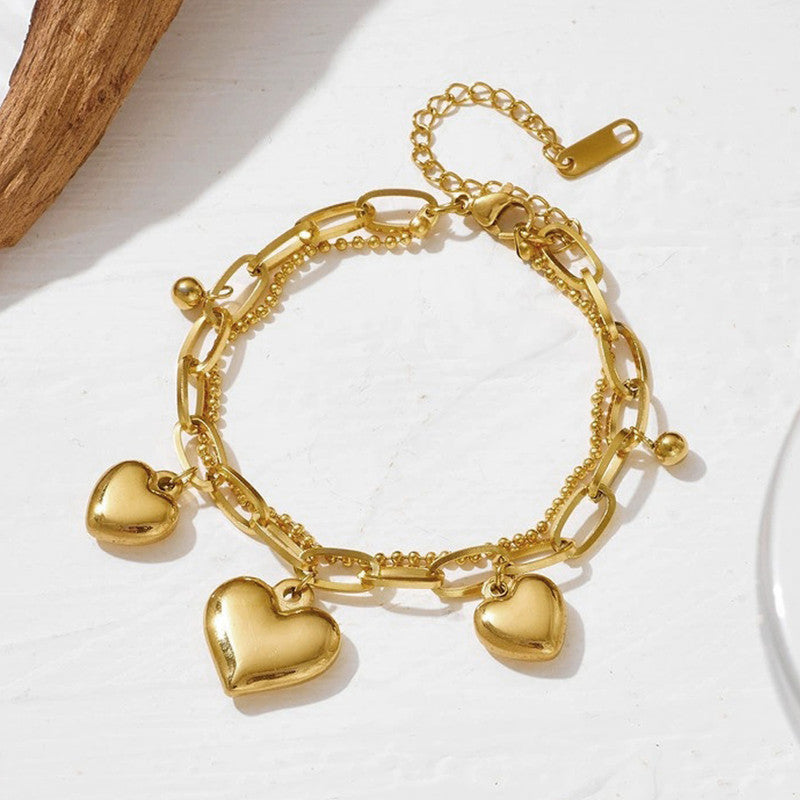 Jewels Galaxy Gold Plated Stainless Steel Anti-Tarnish Heart Themed Wraparound Bracelet