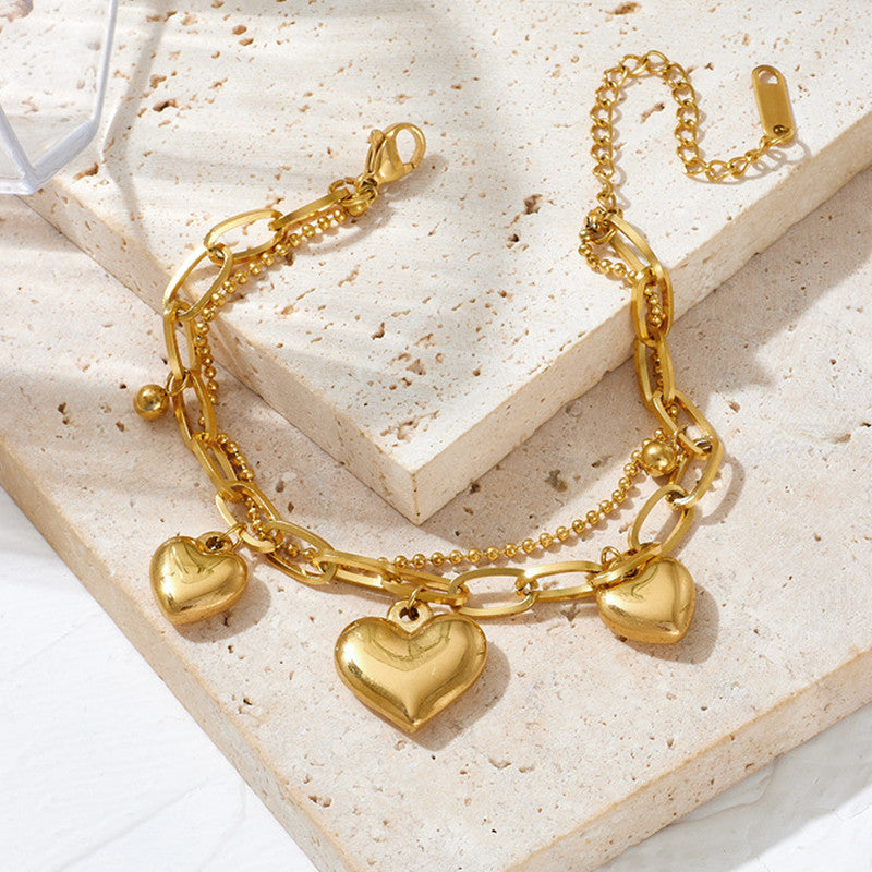 Jewels Galaxy Gold Plated Stainless Steel Anti-Tarnish Heart Themed Wraparound Bracelet